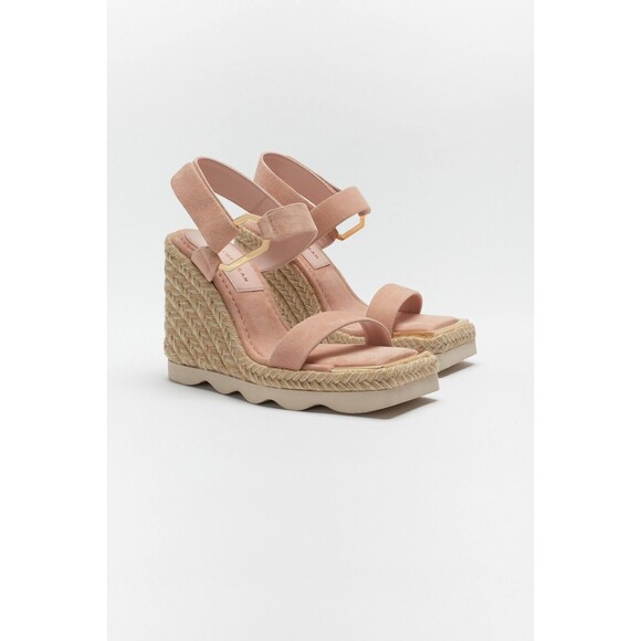 Good American ESPADRILLE WEDGE SANDAL IN PALE PINK (beige) SUEDE Size 9 NEW - Picture 1 of 9